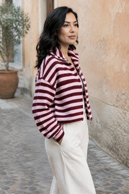 Diva | Striped Turtleneck Zip Cardigan