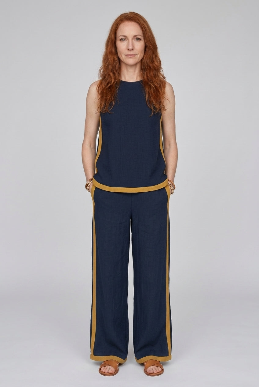 Elegant Sleeveless Wide-Leg Trouser Set for Women, Lightweight Relaxed Fit, for Work, Casual & Evening Wear