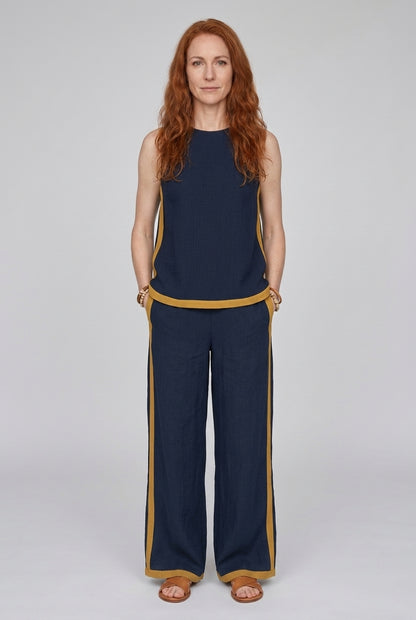 Elegant Sleeveless Wide-Leg Trouser Set for Women, Lightweight Relaxed Fit, for Work, Casual & Evening Wear