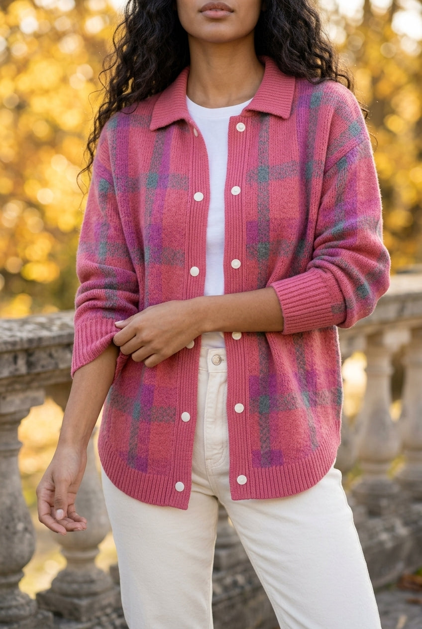 Kata | Oversized Plaid Knit Cardigan