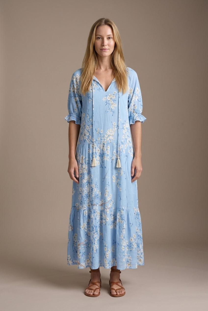 Boho A-Line Dress for Women, Lantern Sleeve V-Neck Geometric Print, for Vacation, Casual, Date Night & Everyday