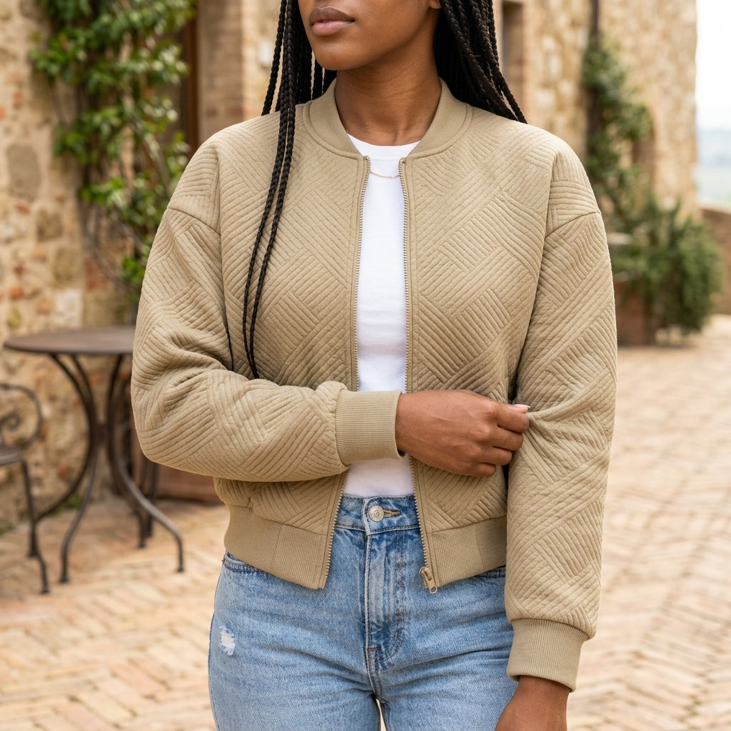 Viva | Diamond-Quilted Cropped Bomber