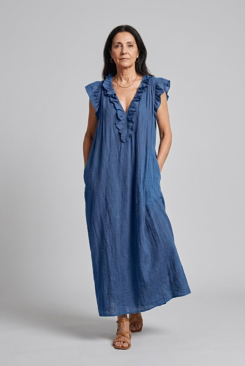 Elegant Ruffle Sleeveless Dress for Women, Soft Relaxed Fit Sleeveless with Ruffles, for Brunch, Holiday, Garden Party &