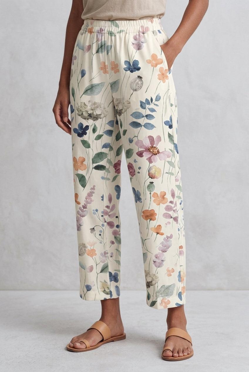 Floral Print Cropped Pants with Pockets for Women