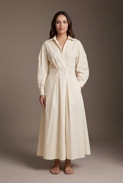Elegant Front Wrap Collared Maxi Dress for Women, Flowing Long-Sleeve Sophisticated, for Work, Evening, Wedding Guest & 