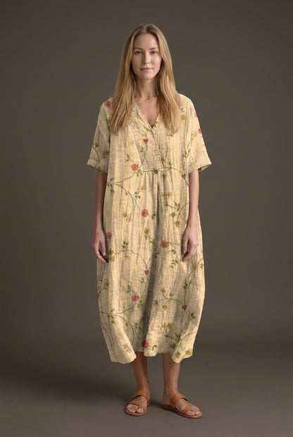 Vibrant Multicolour V-Neck Dress for Women, Lightweight Cotton-Linen Blend, for Summer, Casual & Party Wear