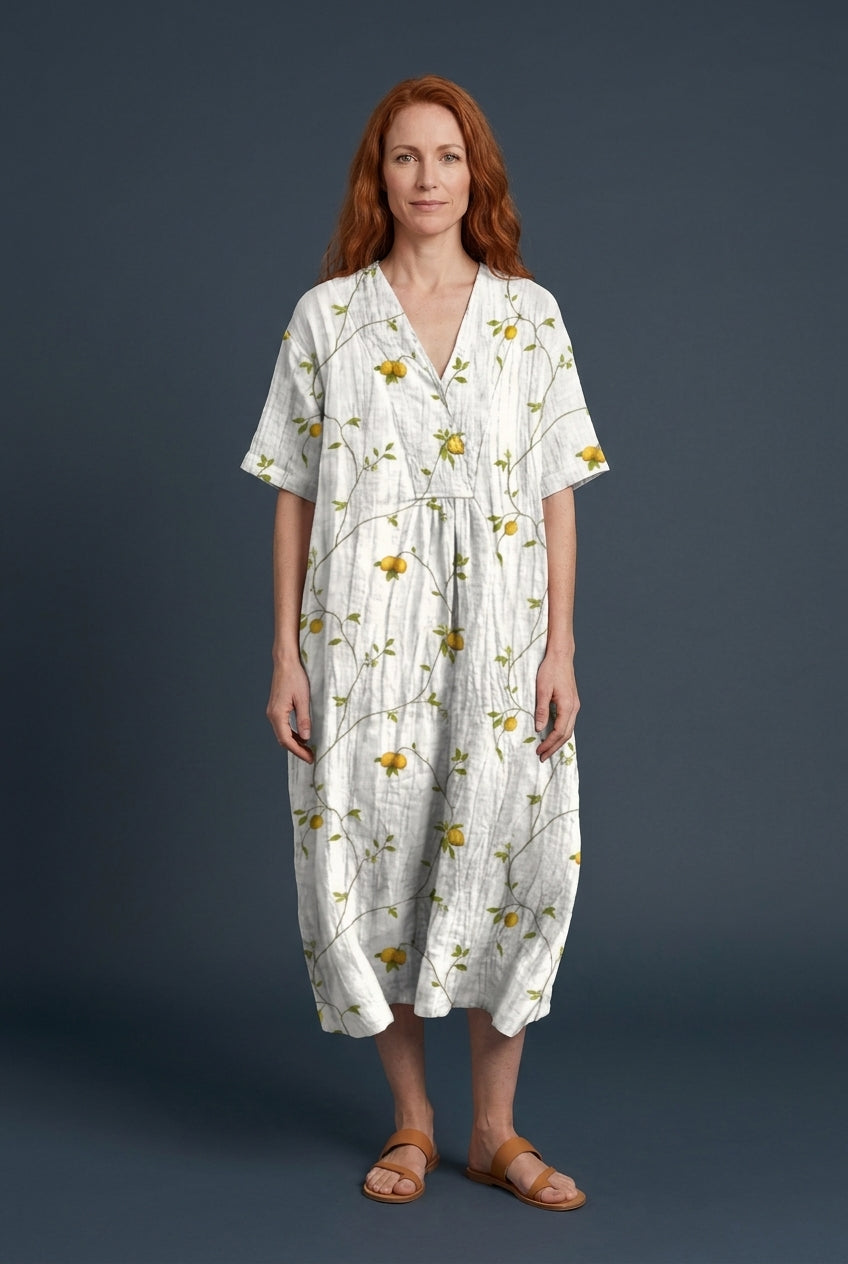 Vibrant Multicolour V-Neck Dress for Women, Lightweight Cotton-Linen Blend, for Summer, Casual & Party Wear