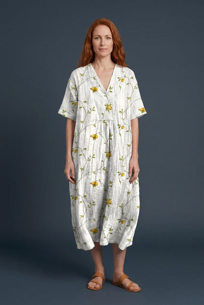 Vibrant Multicolour V-Neck Dress for Women, Lightweight Cotton-Linen Blend, for Summer, Casual & Party Wear