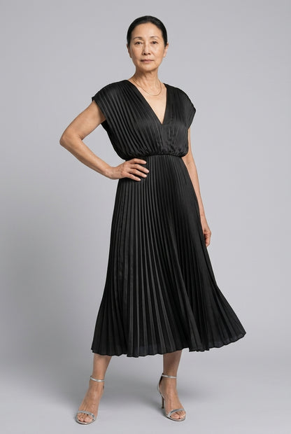 Nicoletta Vera | Pleated Midi Dress with Tie Belt