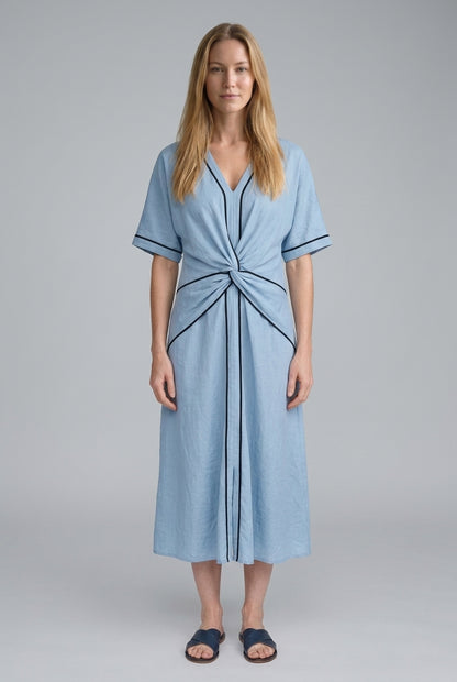 Relaxed Dress for Women, Lightweight Soft-Touch V-Neck with Draped Waist Detail, for Vacation, Casual Chic & Everyday We