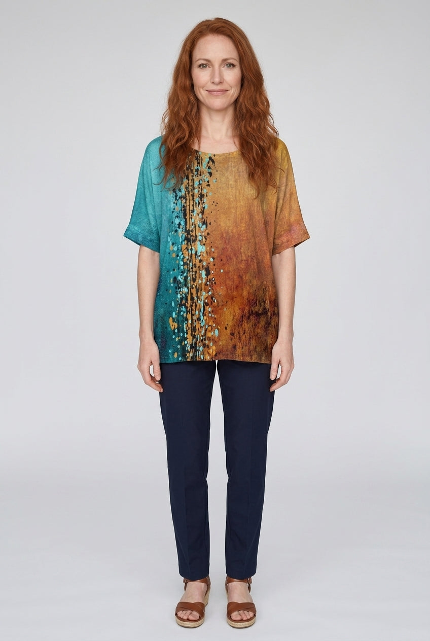 Floral Print Short Sleeve Top for Women, Polyester Spandex Relaxed Fit Round Neck, for Summer, Casual & Everyday Wear