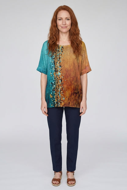 Floral Print Short Sleeve Top for Women, Polyester Spandex Relaxed Fit Round Neck, for Summer, Casual & Everyday Wear