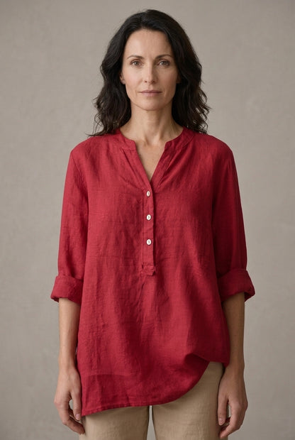 Refined V-Neck Button-Down Shirt for Women, Lightweight Breathable Relaxed Fit, for Casual, Office, Vacation & Everyday 