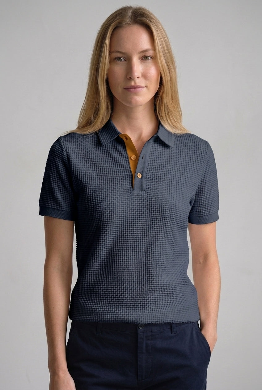 Textured Knit Polo for Women, Classic Collar Breathable Smart Casual, for Work, Brunch, Weekend & Everyday Wear