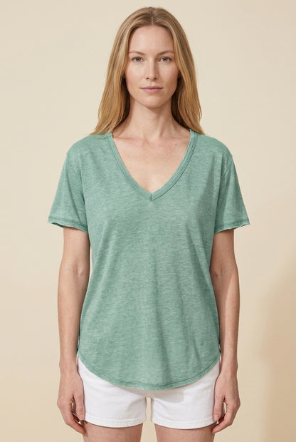 Relaxed V-Neck Short Sleeve Tee for Women, Rayon Polyester Breathable Plain, for Summer, Casual & Everyday Wear