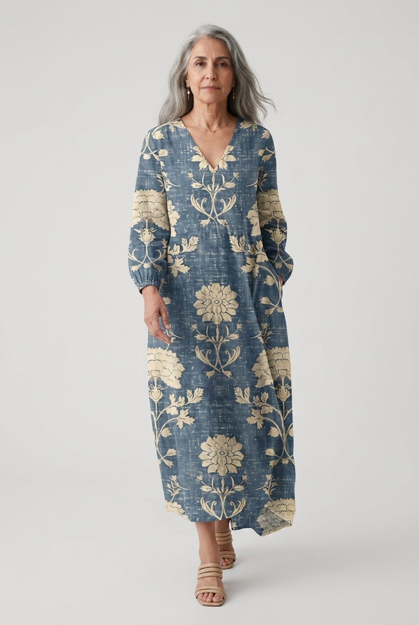 Everyday V-Neck Comfort Dress for Women, Relaxed Fit Breathable with Side Pockets, for Work, Casual & All-Day Wear
