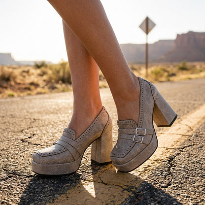 Valentina | Textured Brogue Platform Loafers