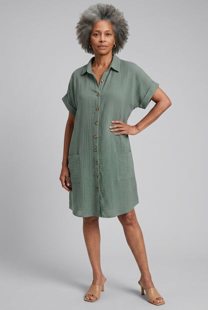 Elegant V-Neck Blouse Dress for Women, Soft Lightweight Button-Front, for Work, Brunch, Evening & Everyday Wear