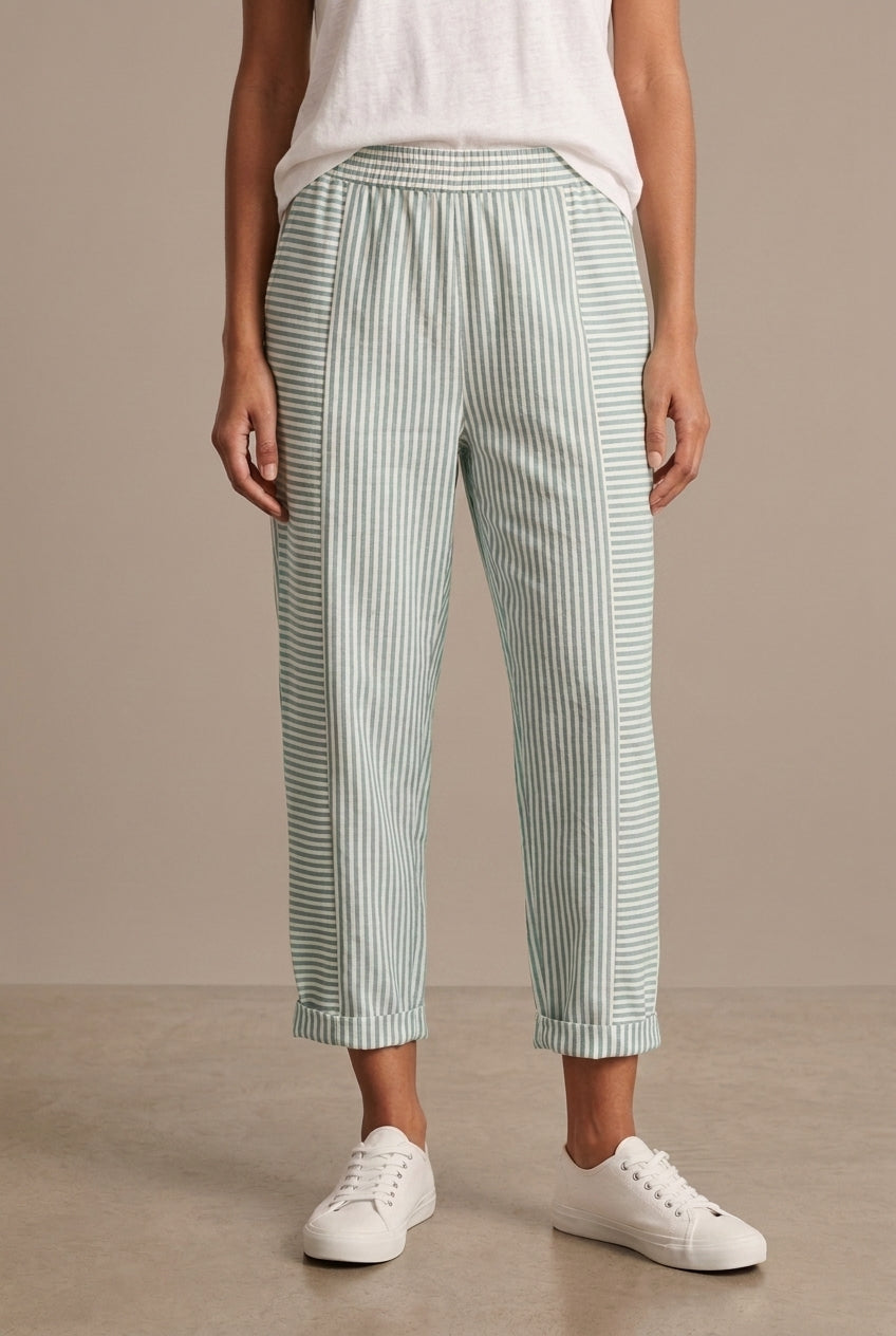 Relaxed Striped Summer Pants for Women, Lightweight Breathable Tapered with Elastic Waistband, for Travel, Casual & Ever