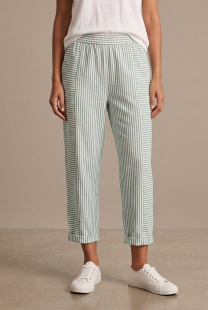 Relaxed Striped Summer Pants for Women, Lightweight Breathable Tapered with Elastic Waistband, for Travel, Casual & Ever