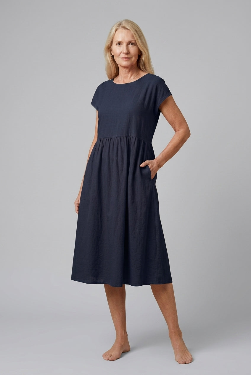 Elegant Round Neck Dress for Women, Tailored Soft Comfortable Fit, for Work, Casual, Evening & Everyday Wear