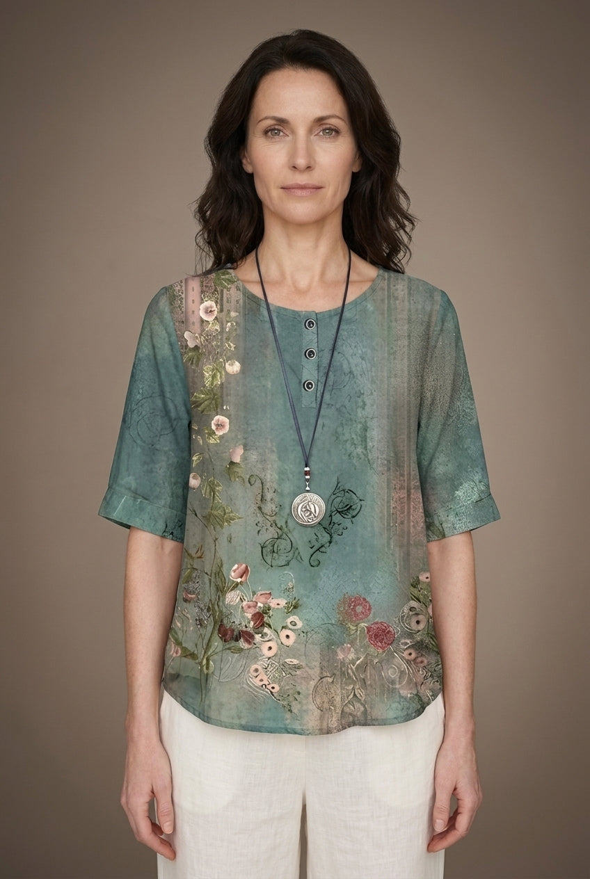Relaxed Boho Top for Women, Mixed-Print Summer Lightweight, for Casual, Everyday & Vacation Wear