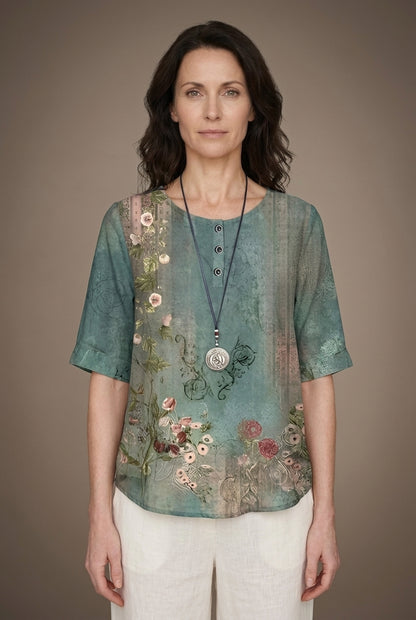 Relaxed Boho Top for Women, Mixed-Print Summer Lightweight, for Casual, Everyday & Vacation Wear