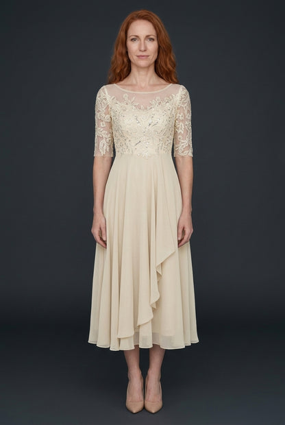 Elegant Evening Dress for Women, Fluid Draped Long-Sleeve Refined Neckline, for Formal Occasions, Dinners & Weddings