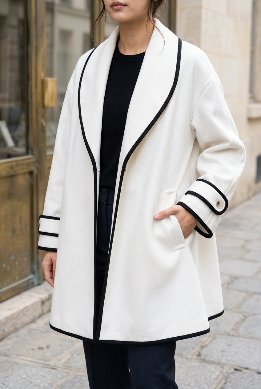 Lou | Wool-Blend Swing Coat with Contrast Trim
