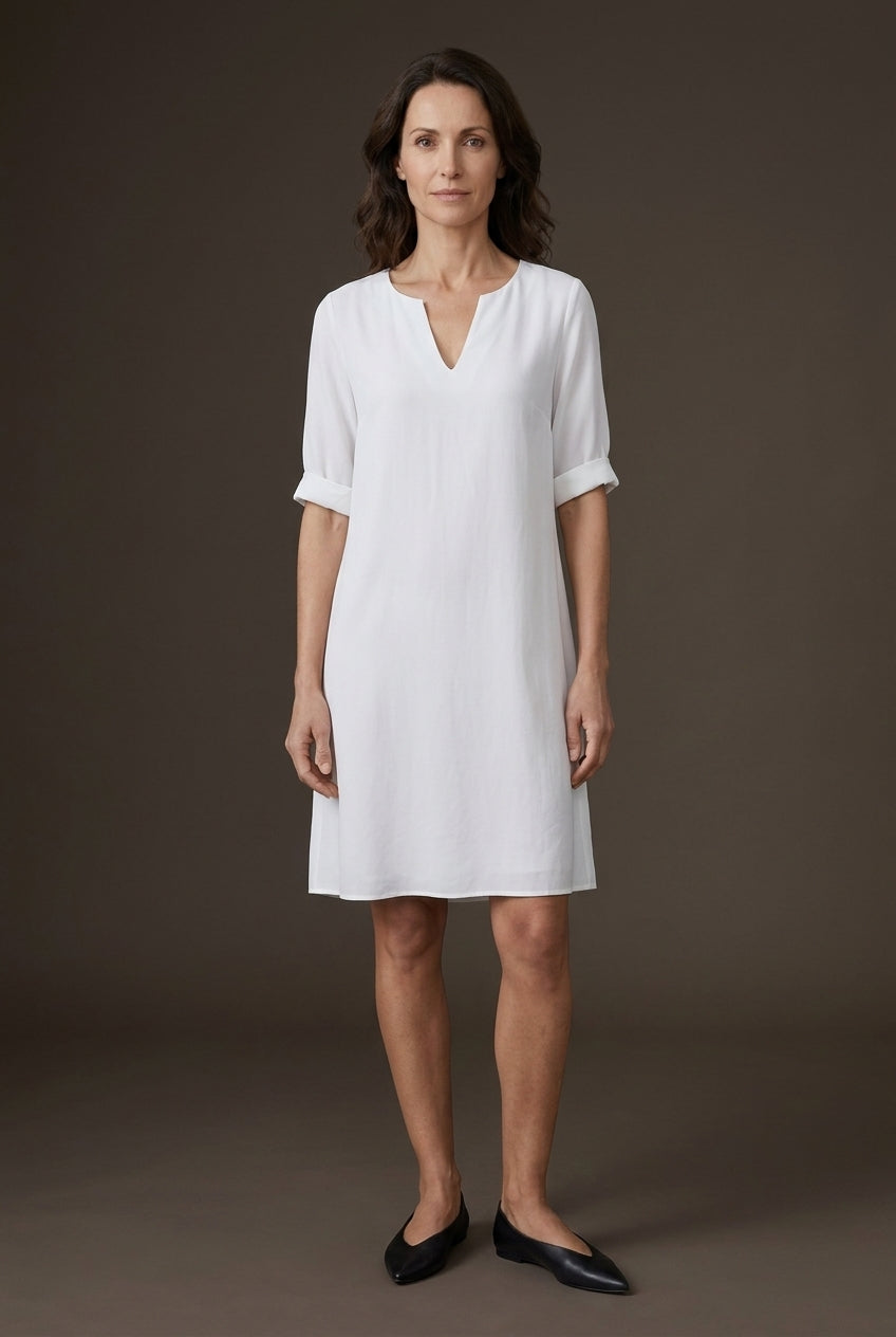 Elegant A-Line Dress for Women, V-Neck Mid-Sleeve Silk-Chiffon Blend, for Work, Casual, Special Occasions & Everyday Wea