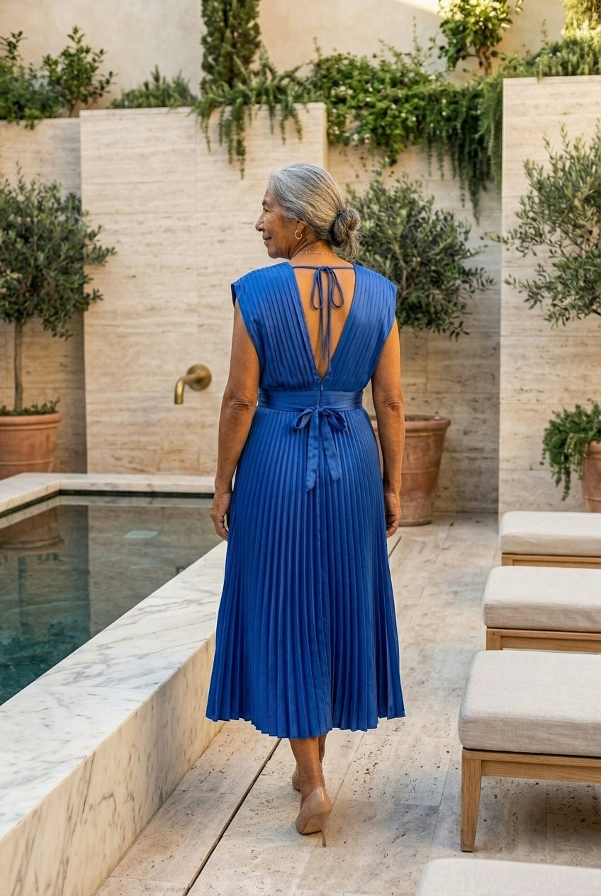 Nicoletta Vera | Pleated Midi Dress with Tie Belt