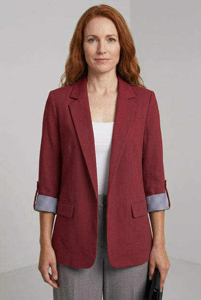 Enid | Women's Open Front Notch Lapel Striped Cuff Blazer Jacket