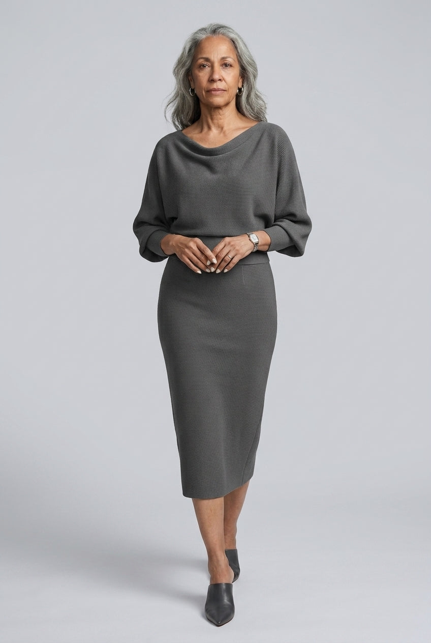 Ernestine | Draped Round Neck Midi Dress