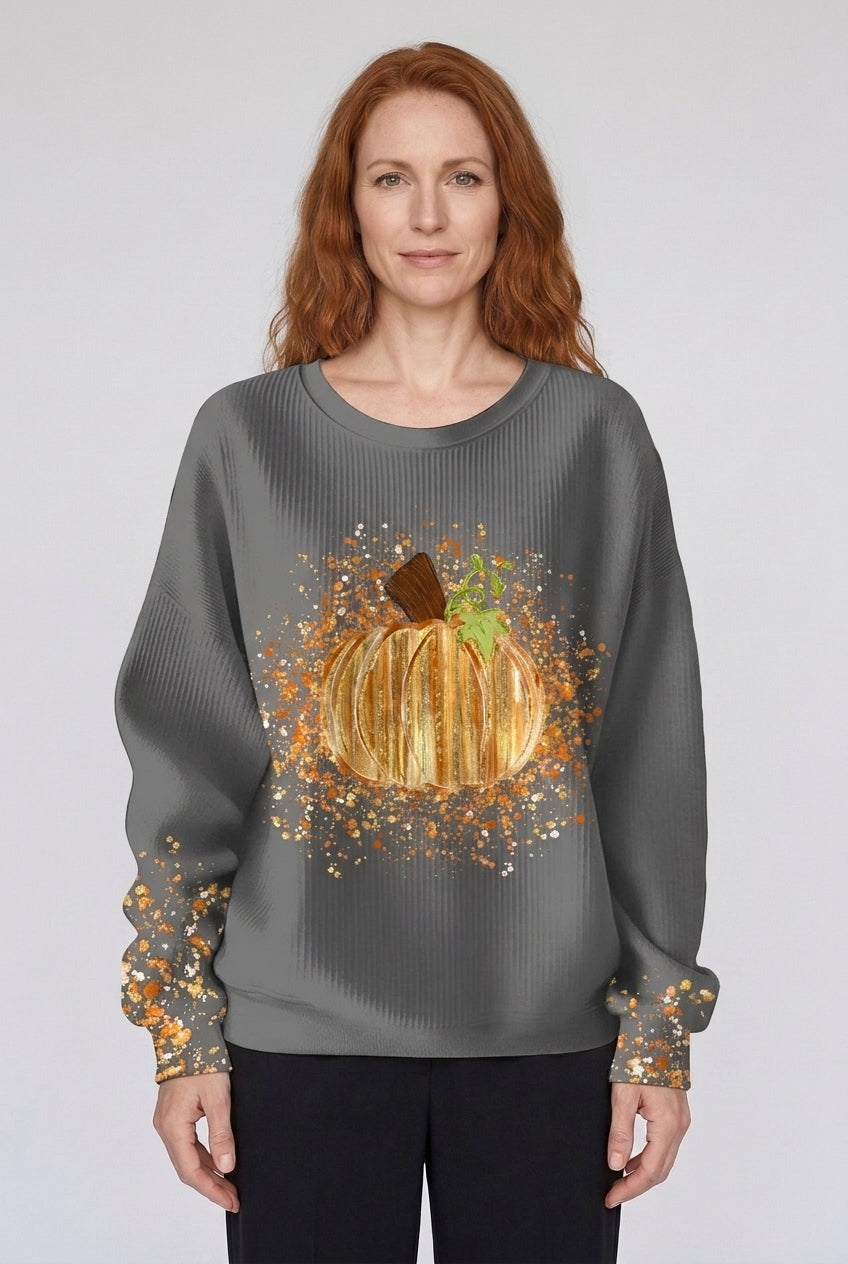Cozy Pumpkin Art Sweatshirt for Women, Soft Relaxed-Fit Graphic Print, for Fall, Autumn, Holiday & Everyday Wear