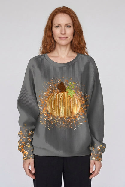 Cozy Pumpkin Art Sweatshirt for Women, Soft Relaxed-Fit Graphic Print, for Fall, Autumn, Holiday & Everyday Wear