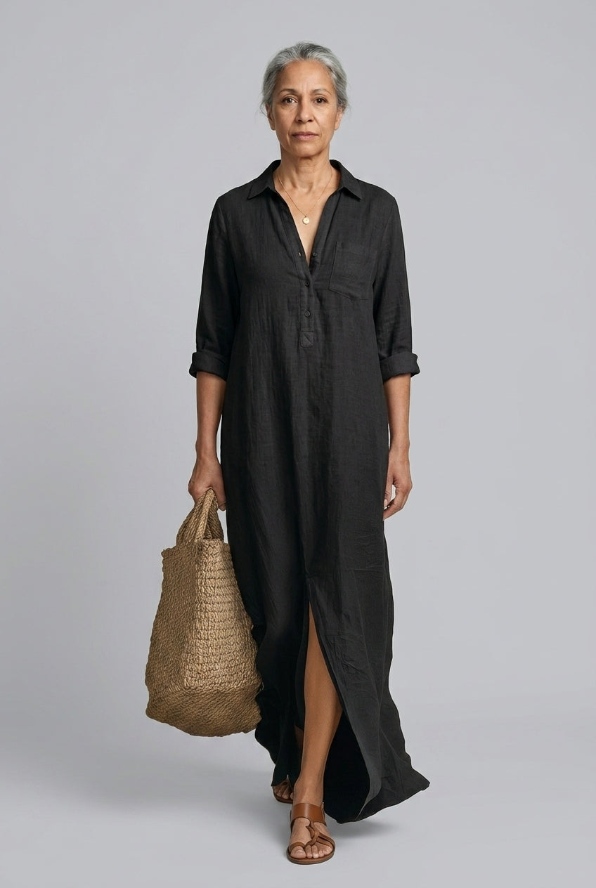 Cosima Karolina | Button-Front Maxi Shirt Dress