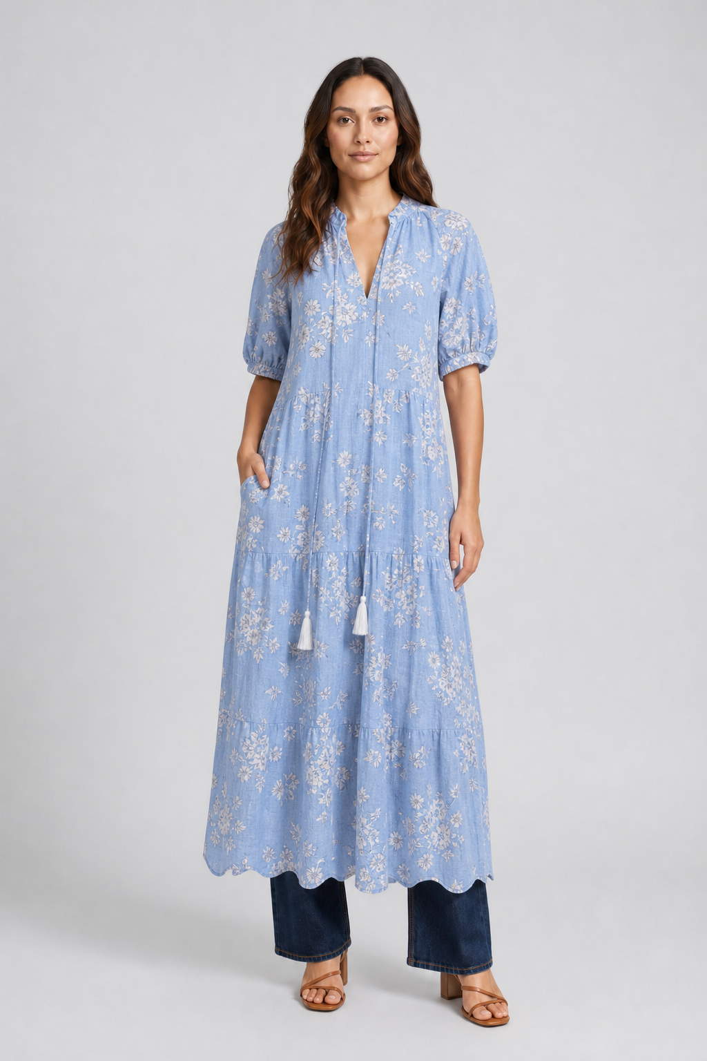 Alia | Women's Boho Dress with V-Neckline Lantern Sleeves A-Line Geometric Print