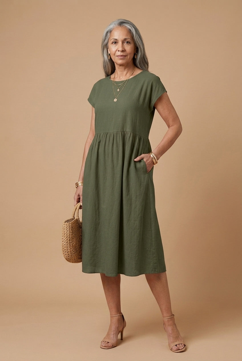 Elegant Round Neck Dress for Women, Tailored Soft Comfortable Fit, for Work, Casual, Evening & Everyday Wear