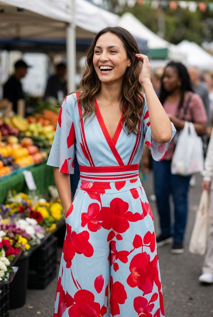 Elegant Floral V-Neck Dress for Women, Lightweight Comfortable Flattering Cut, for Everyday Wear, Casual Outings & Speci