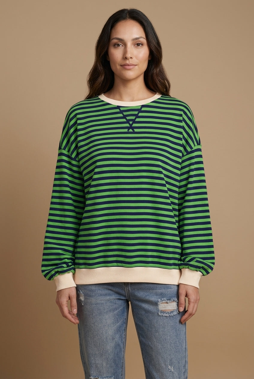 Casual Long Sleeve Striped Sweatshirt for Women, Relaxed Fit Soft Cozy, for Everyday, Lounging, Weekend & Casual Wear