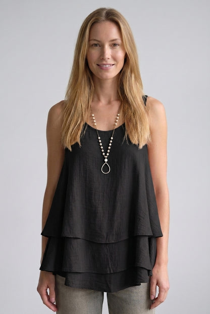 Women's Sleeveless Layered Ruffle Hem Summer Flowy Top