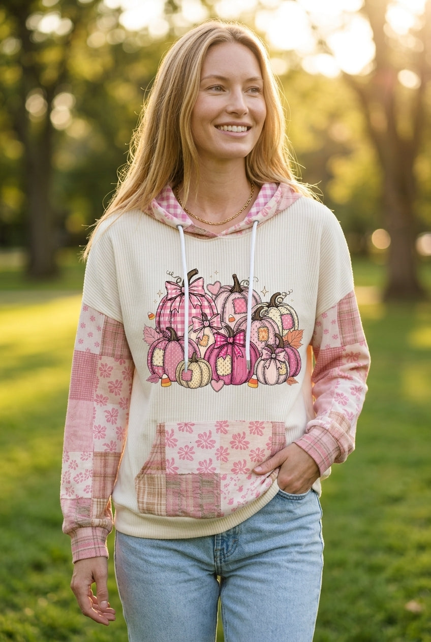 Cozy Pumpkin Hoodie for Women, Soft Relaxed-Fit Graphic Print, for Thanksgiving, Fall & Casual Wear