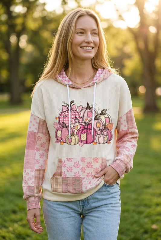 Cozy Pumpkin Hoodie for Women, Soft Relaxed-Fit Graphic Print, for Thanksgiving, Fall & Casual Wear
