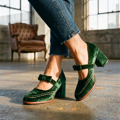 Echo | Velvet Block Heel Loafers