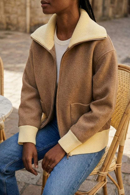Anina | Contrast Knit Zipper Sweater
