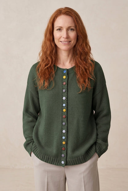 Elegant Relaxed Cardigan for Women, Button-Accent Long-Sleeve Layering, for Work, Casual, Everyday & Polished Wear