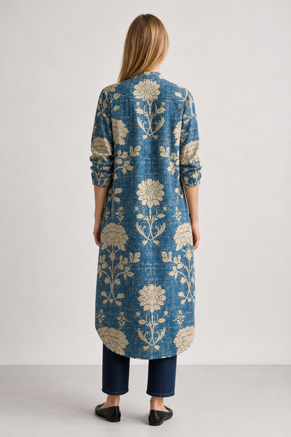 Lumi | Women's Boho Linen Floral V-Neck Pocket Midi Dress