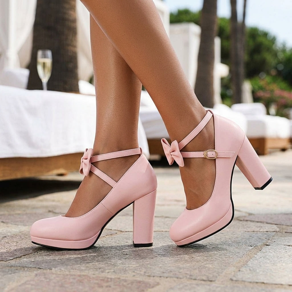 Kestrel Delphine | Bow Strap Block Heel Pump