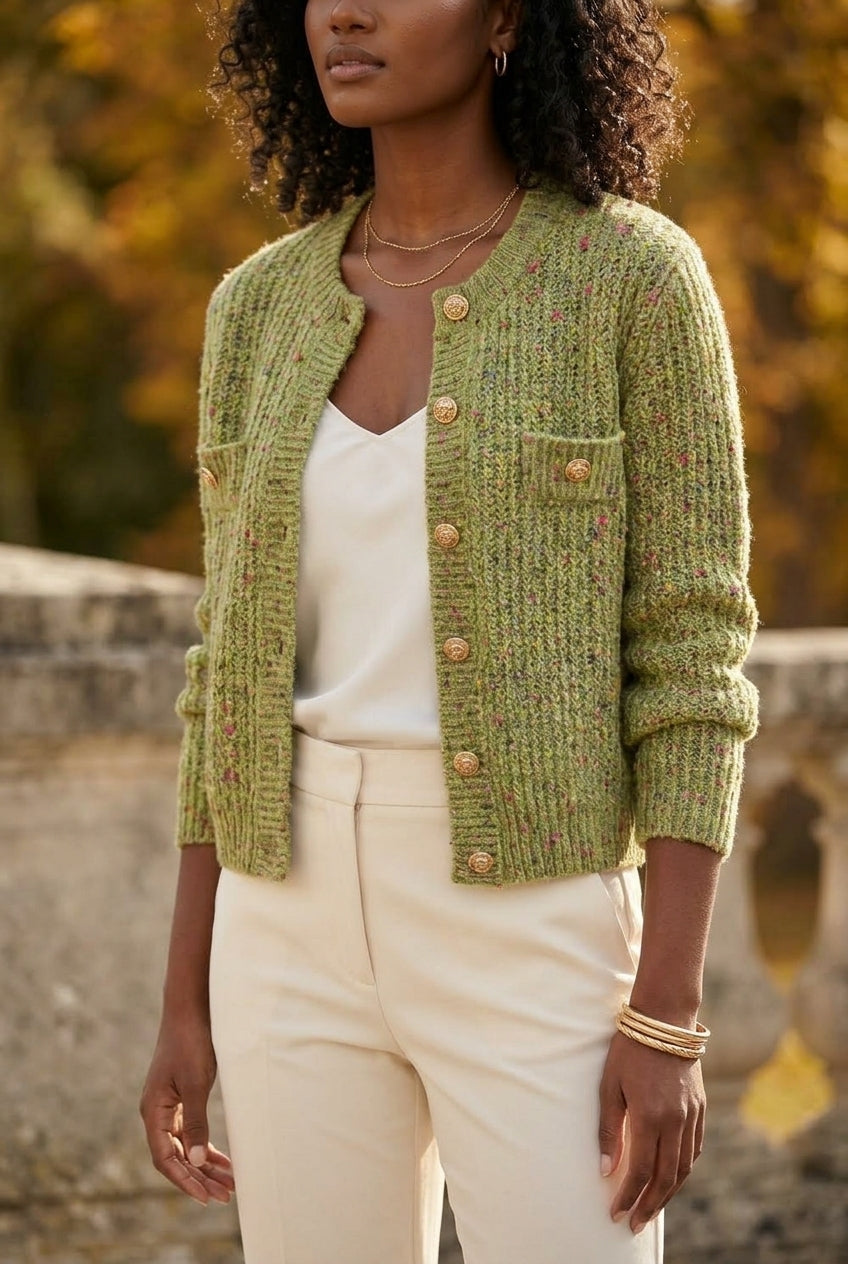 Divya | Cropped Crew Neck Cardigan