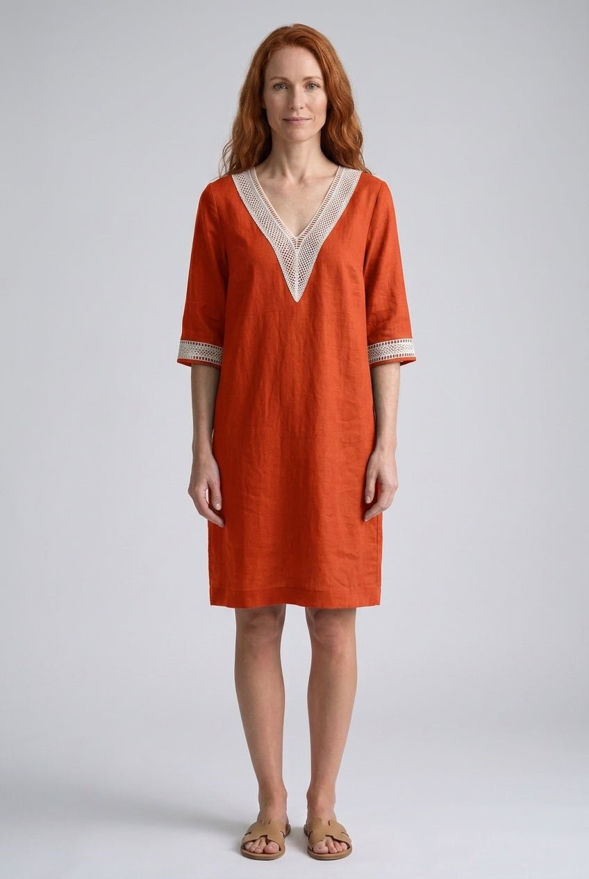 Elegant V-Neck Midi Dress for Women, Mid-Sleeve Lightweight Breathable, for Casual, Work, Brunch & Everyday Wear